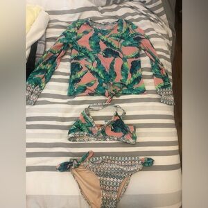 3-pc preppy palm Rashguard  set